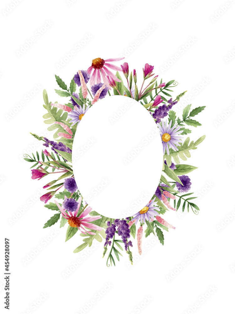 Frame of wild flowers in watercolor Frame of wild flowers in watercolor