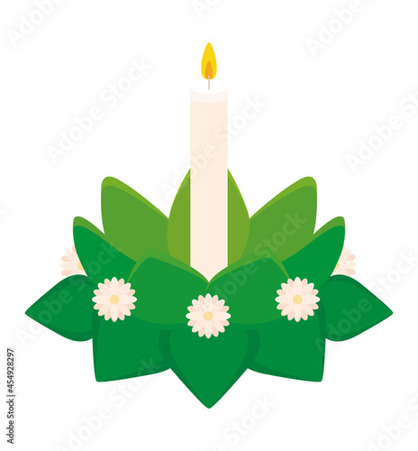candle with leaves decoration