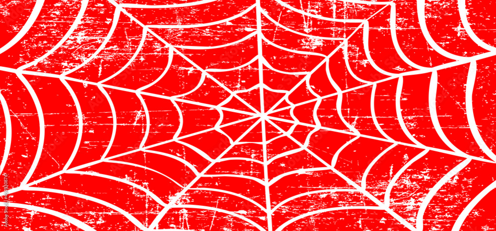 Naklejka premium White Cobweb. Red background. Vector, spider logo. Happy halloween party day. Creepy horror insect hush dia. 31 october fest. line pattern. Unlucky Accident zombie.