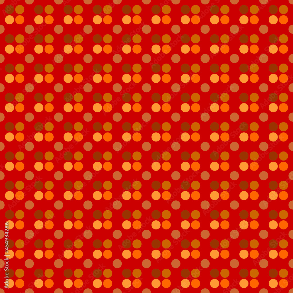 Seamless brown tone polka dots on red background, small brown circles lining the frame. Seamless brown tone polka dots on red background, small brown circles lining the frame.