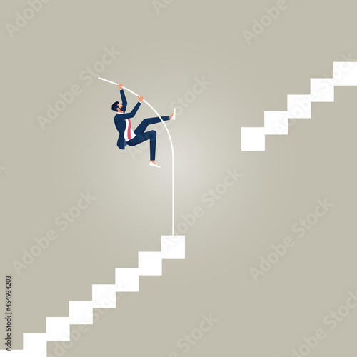 Businessman doing pole vaulting for success, Move forward despite barriers or boundaries, the way forward and overcoming obstacles concept
