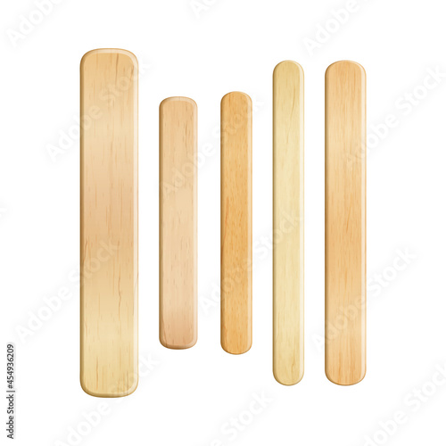 Tongue Depressor Wooden Sticks Tool Set Vector. Tongue Depressor Doctor Accessory For Examining Patient Throat. Medical Equipment For Examination Template Realistic 3d Illustrations