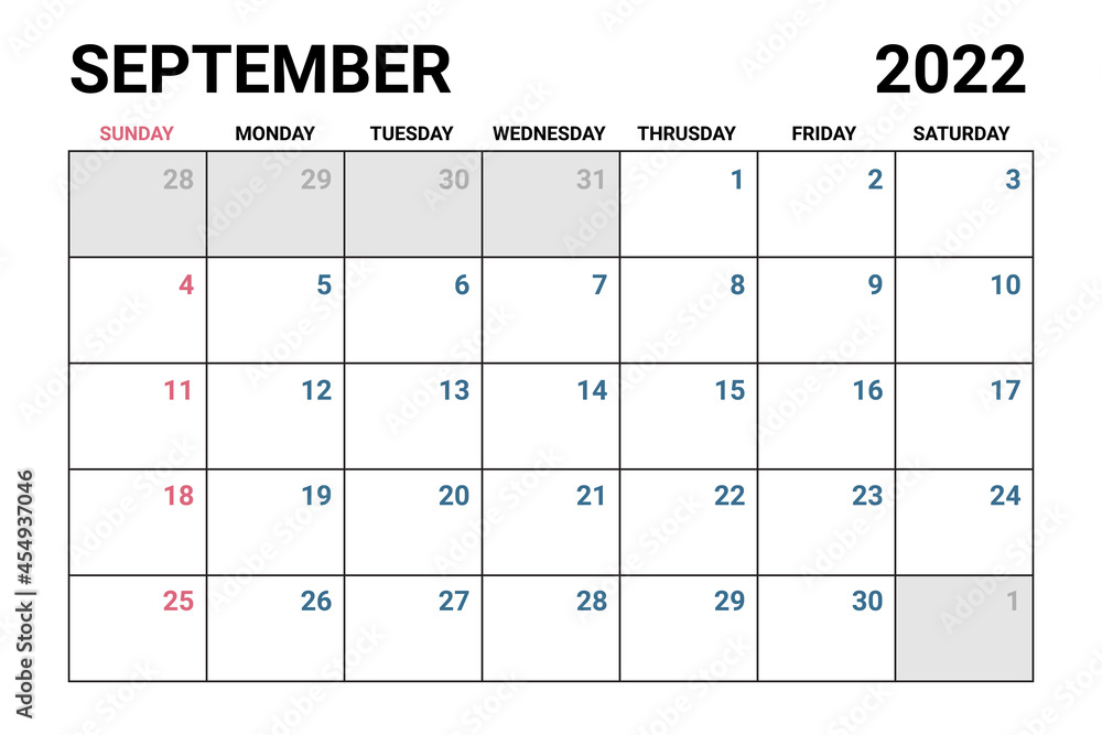 2022 September Calendar Vector 2022 September Calendar Vector