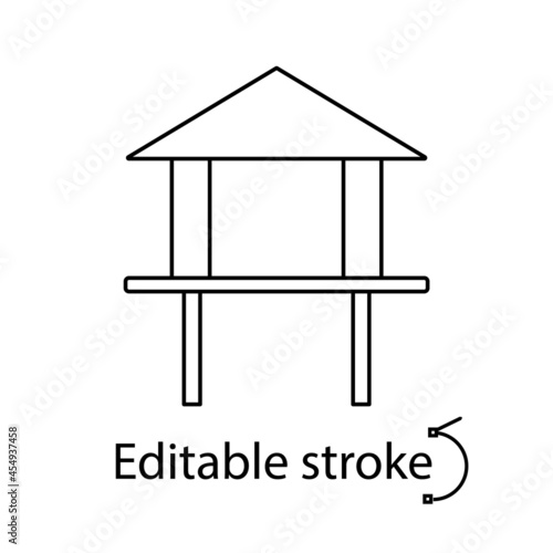 House on stilts outline icon. Maldives architecture. Tropical resort. Editable stroke. Isolated vector illustration