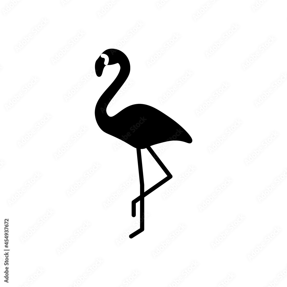 Flamingo glyph icon. Maldives, Africa animal. Exotic vacation. Black filled symbol. Isolated vector illustration