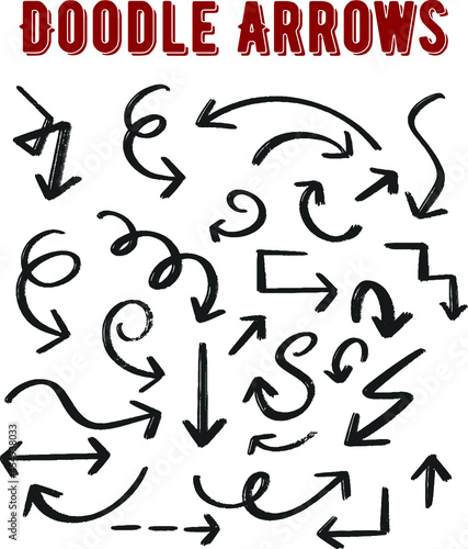 Hand drawn doodle arrows made in vector. Beautiful fully editable business design element. Vector set of hand-drawn arrows  elements