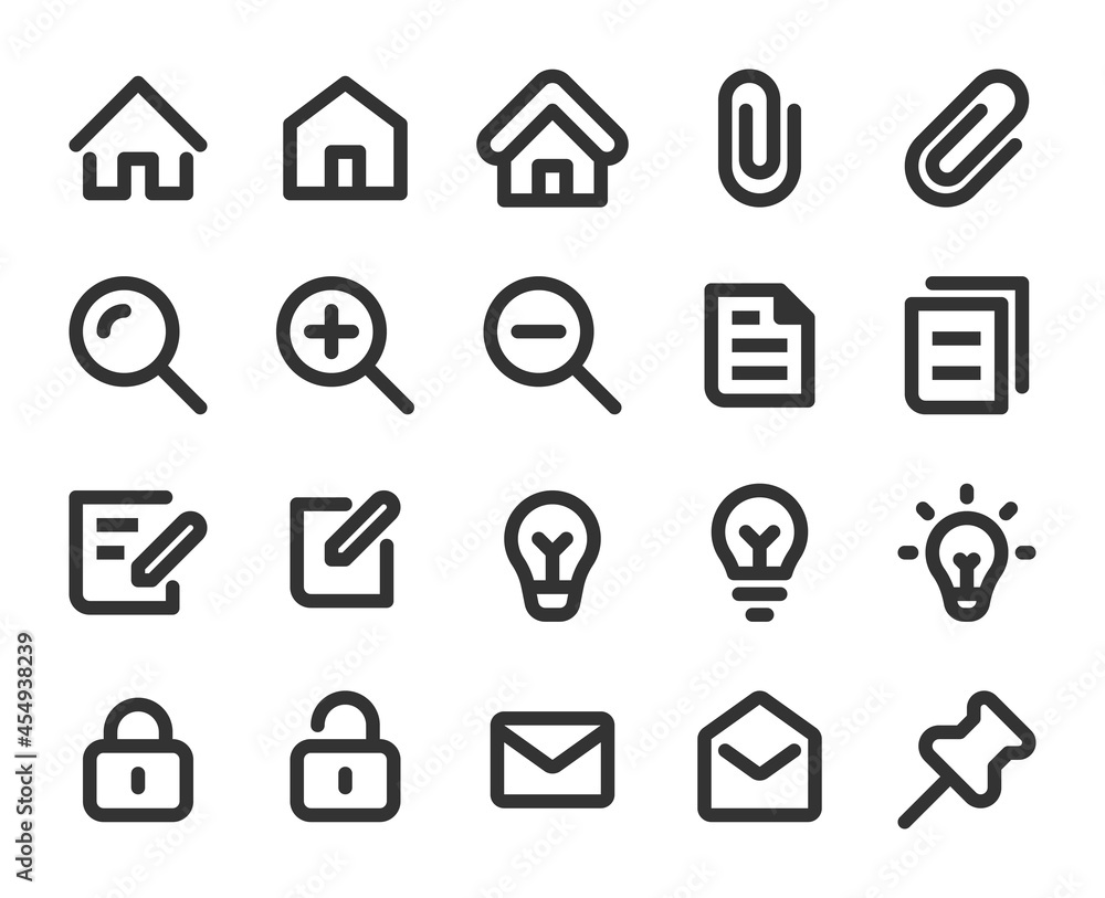 Collection of monochromatic pixel perfect icons: User interface. Set #1. Built on base grid of 24 x 24 pixels. The initial base line weight is 2 pixels. Editable strokes Collection of monochromatic pixel perfect icons: User interface. Set #1. Built on base grid of 24 x 24 pixels. The initial base line weight is 2 pixels. Editable strokes