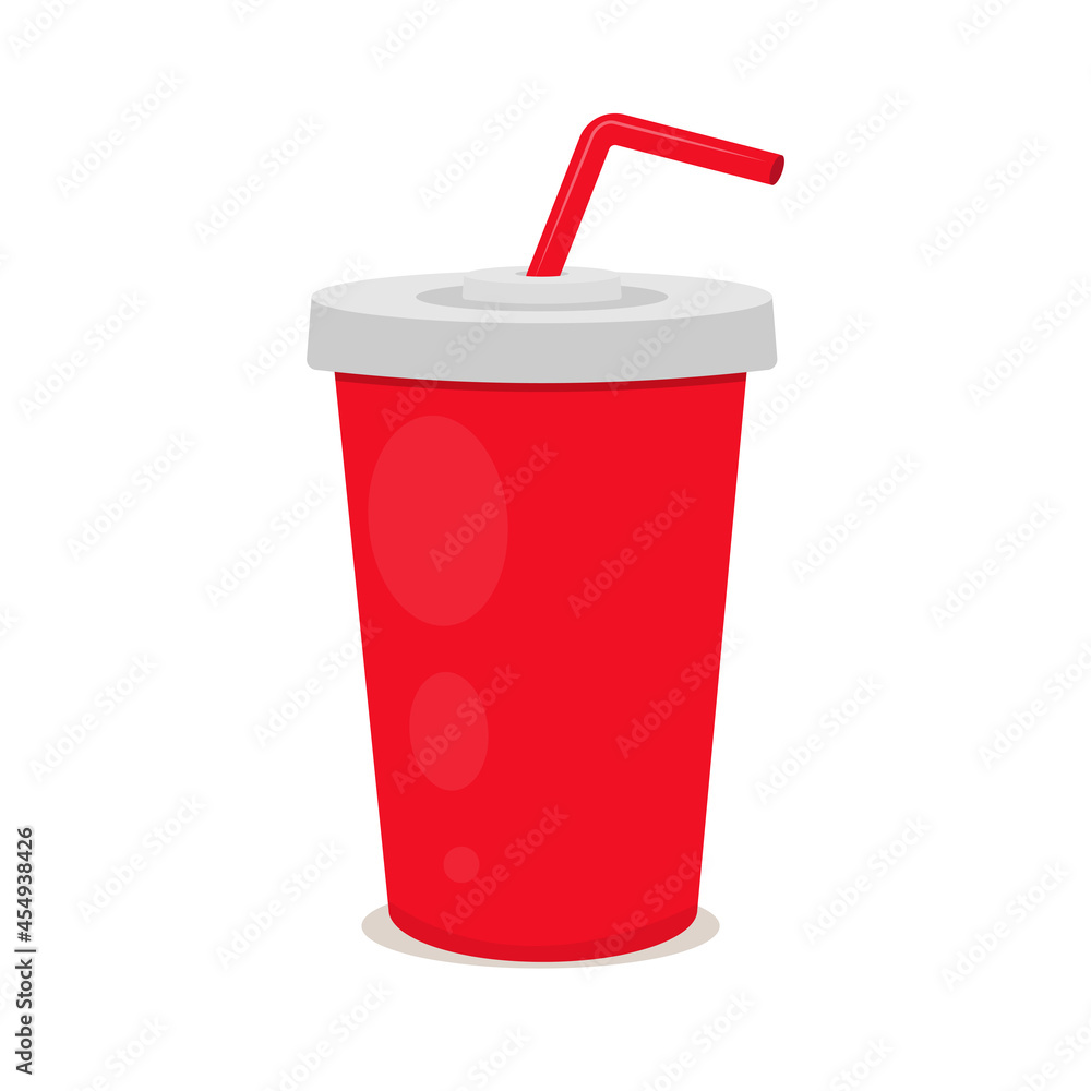 Red glass with soda and straw isolated on white background. Vector flat illustration. Red glass with soda and straw isolated on white background. Vector flat illustration.