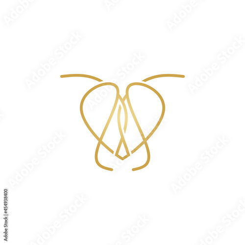 beautiful and luxurious logo of a bee's head in gold color and simple lineart style