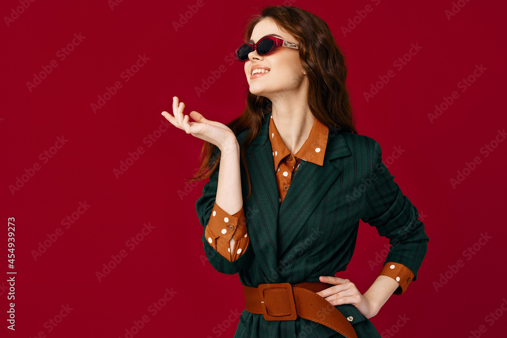 brunette wearing sunglasses suit fashion isolated background