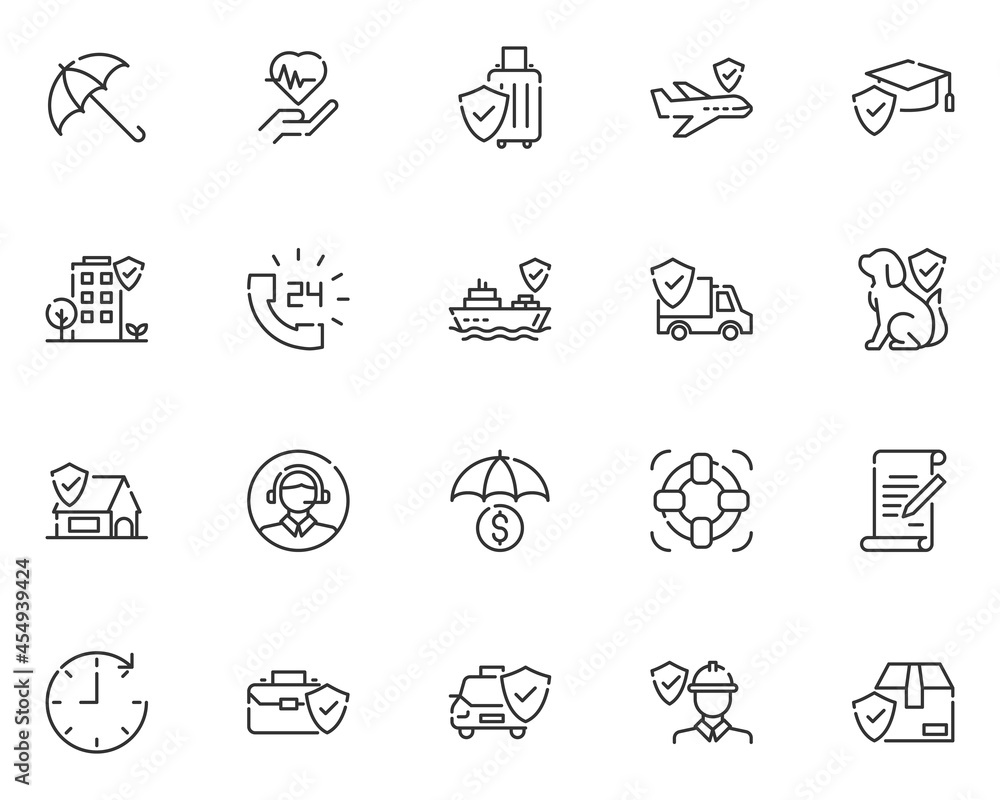 Fototapeta premium set of insurance thin line icons, safe, umbrella
