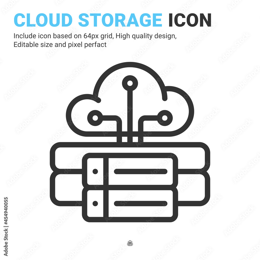 Cloud storage icon vector with outline style isolated on white background. Vector illustration data server sign symbol icon concept for digital IT, logo, industry, technology, apps, web and project Cloud storage icon vector with outline style isolated on white background. Vector illustration data server sign symbol icon concept for digital IT, logo, industry, technology, apps, web and project