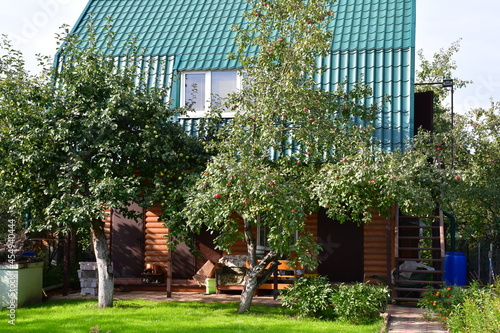 View of a garden and dacha plot on a summer day in Central Russia. photo