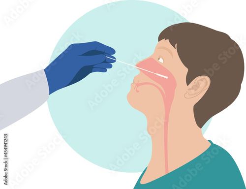 Docter making Nasal swab laboratory test Medical Test, Nose, Scientific Experiment, Cotton Swab for man patients Coronavirus covid-19 pandemic concept vector