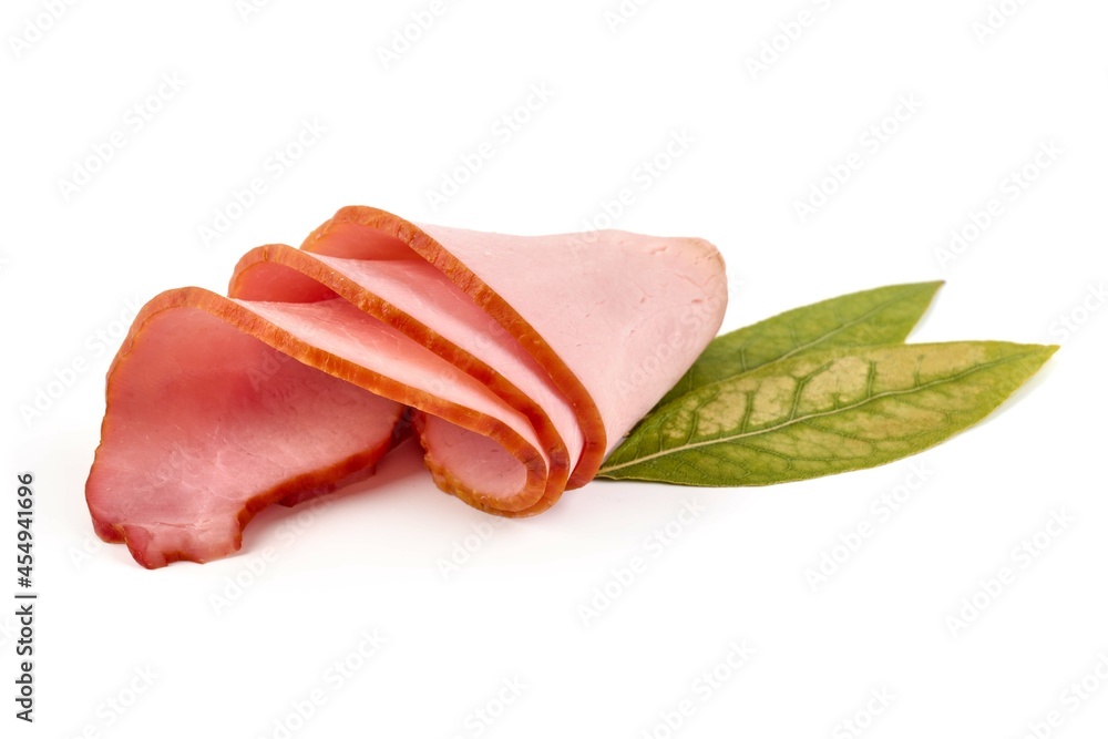 Slices of smoked loin, isolated on white background. Slices of smoked loin, isolated on white background.