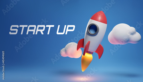 Fotografia Illustration of rocket and copy space for start up business and bitcoins adverti