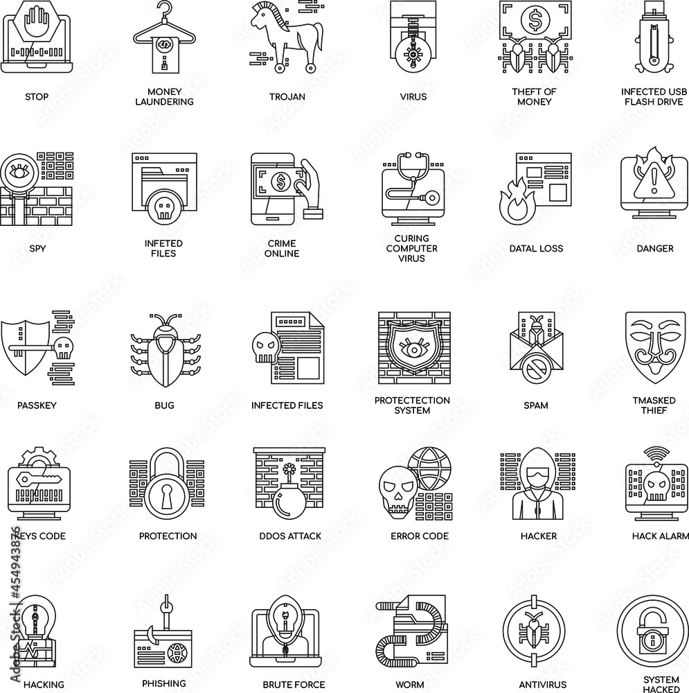 Outline Hacker Elements flat icon collection set