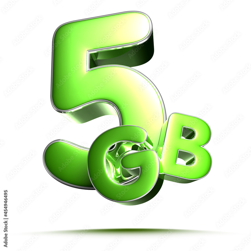 5 Gb green 3D illustration on white background with clipping path. 5 Gb green 3D illustration on white background with clipping path.