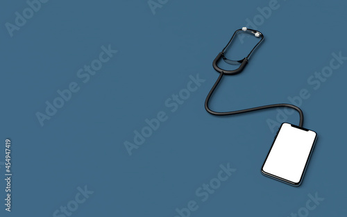 Mockup realistic 3d render of stethoscope with mobile phone readout of heart for remote heart checkup by teledoctor