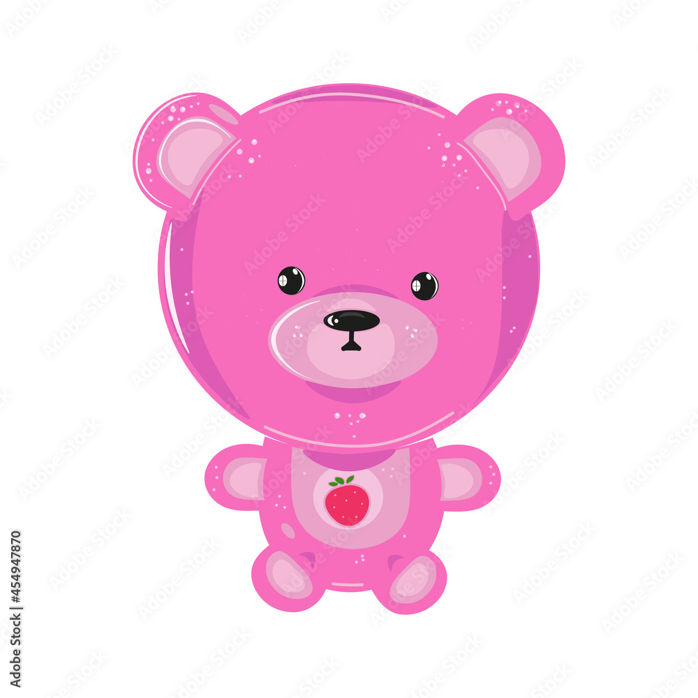 Funny cute happy pink bear character isolated on white background Funny cute happy pink bear character isolated on white background