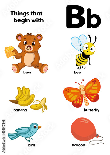 Things that start with the letter B. Vector illustration.