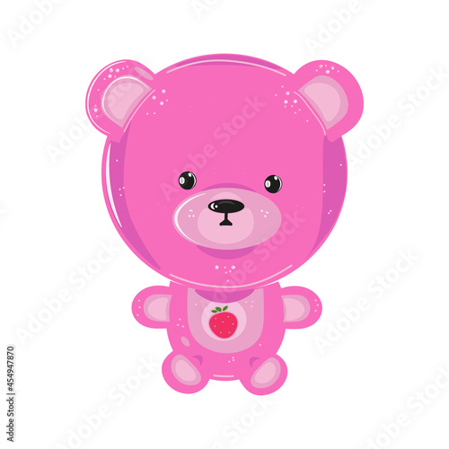 Funny cute happy pink bear character isolated on white background