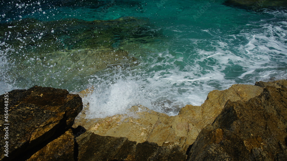 Strong waves on the north side of the koufonisi island, Greece, from the meltemia seasonal winds, August 2021
