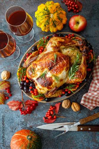 Roasted turkey or chicken for festive dinner for Thanksgiving or Christmas