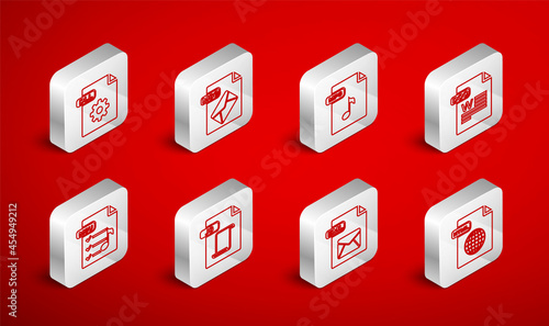 Set line HTML file document, MSG, MP3, DOC, EML, DLL, JS and M3U icon. Vector