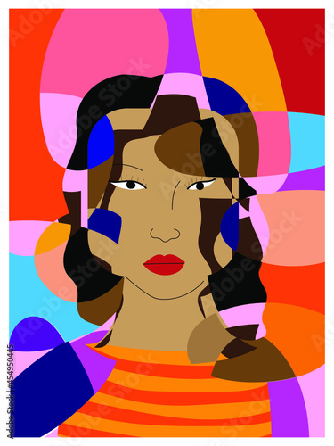 Portrait woman,man face on decorative cubism style character vector illustration.