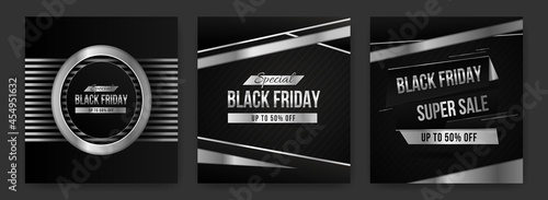 Silver color Black Friday sale banner design, dark and silver black Friday social media post design