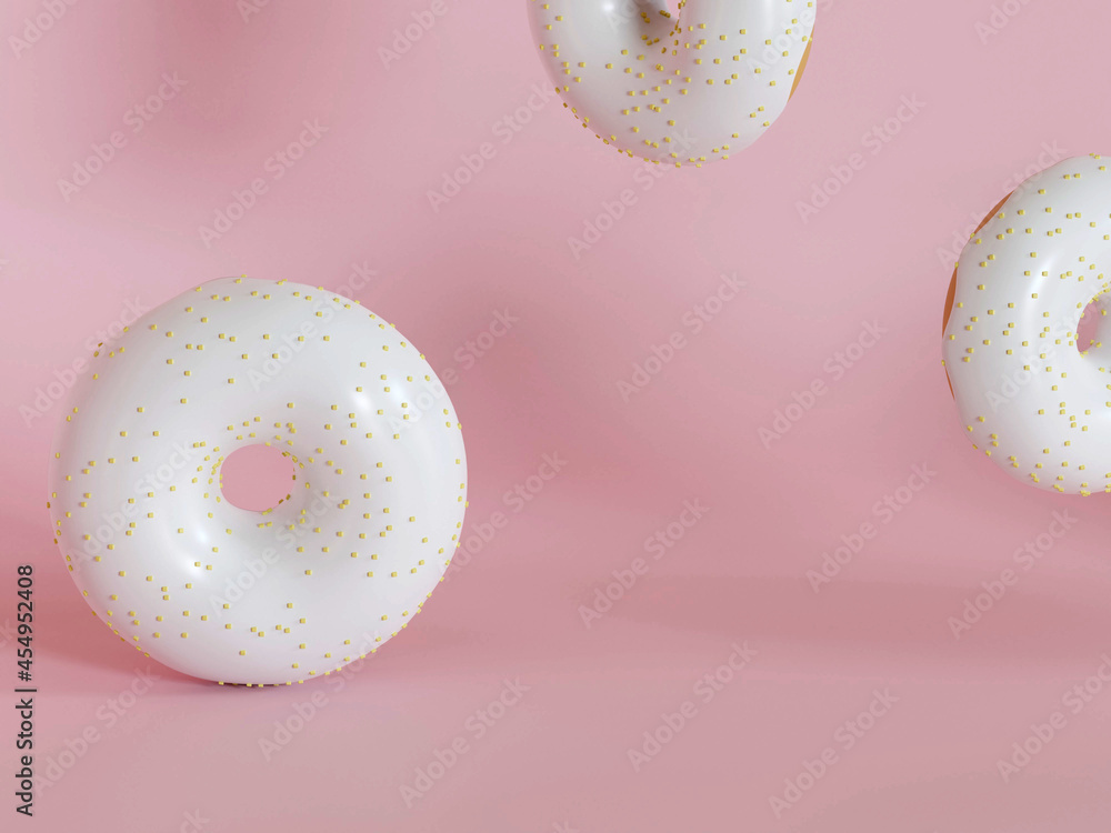Donut with colorful sprinkles isolated on pink background 3d rendering Donut with colorful sprinkles isolated on pink background 3d rendering