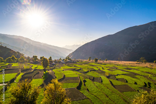 This is the view from Pantwari village,base location for Nag tibba trekk. Nag Tibba is the highest peak  at an altitude of 9,915ft in the lesser himalayan region of Garhwal, Uttarakhand, India. photo