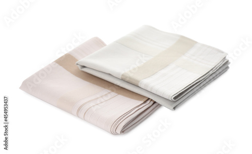 Folded handkerchiefs on white background. Stylish accessory
