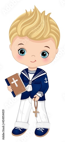 First Communion Spanish Sailor. Vector Little Cute Boy 1st Communion 