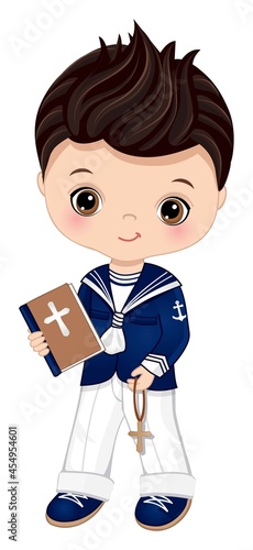 First Communion Spanish Sailor. Vector Little Cute Boy 1st Communion 