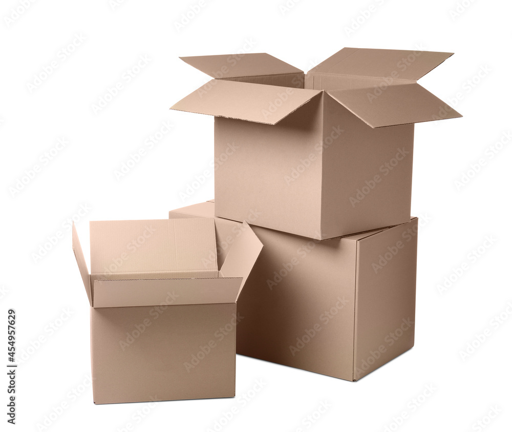 Three different cardboard boxes on white background Three different cardboard boxes on white background
