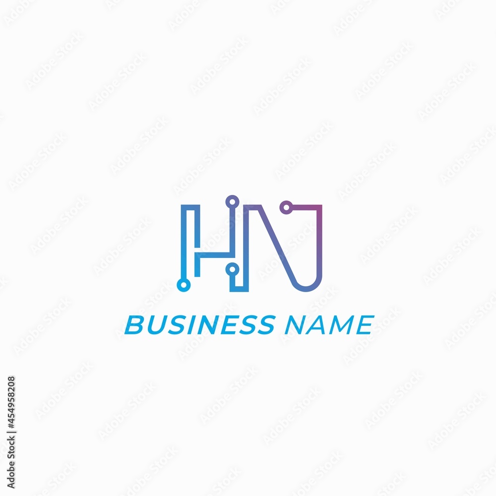 design logo tech letter H and N