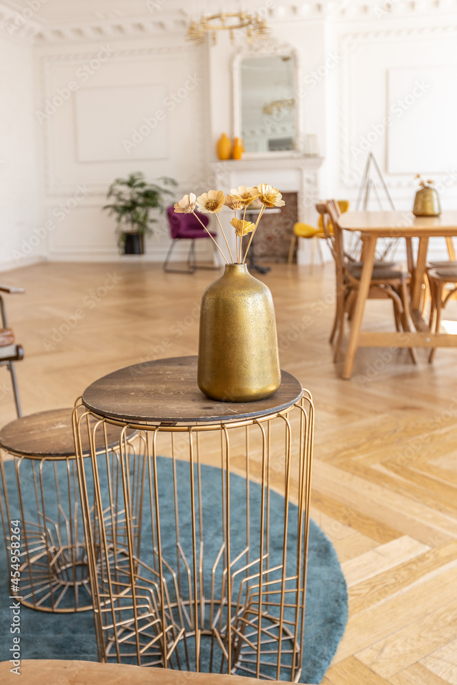 luxury interior of a spacious apartment in an old 19th century
