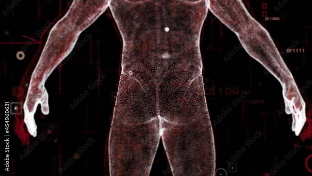 Human Body Coding Digital binary code background and Virtual human body. Fly through ...
