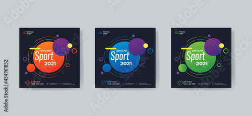 Luxurious gym social media instagram post design square flyer editable banner with vector & illustration in 3 Colorful Accents