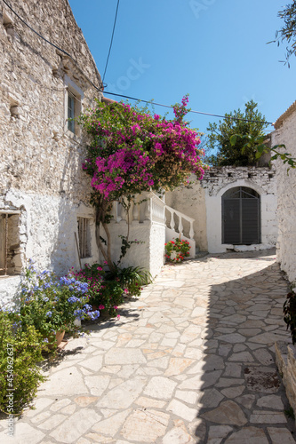Street in the picturesque village Afionas, Corfu, Greece
