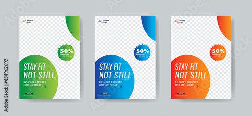 Gym and Sports Social Media Post Template. Modern banner design with abstract shape frame and place for the photo.