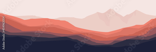 sunset flat design mountain forest for web banner, blog banner, wallpaper, background template, adventure design, tourism poster design, backdrop design 