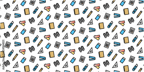 Stationery icon pattern background for website or wrapping paper (Color icon version)