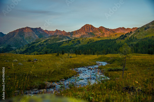 autumn landscape with mountains and river