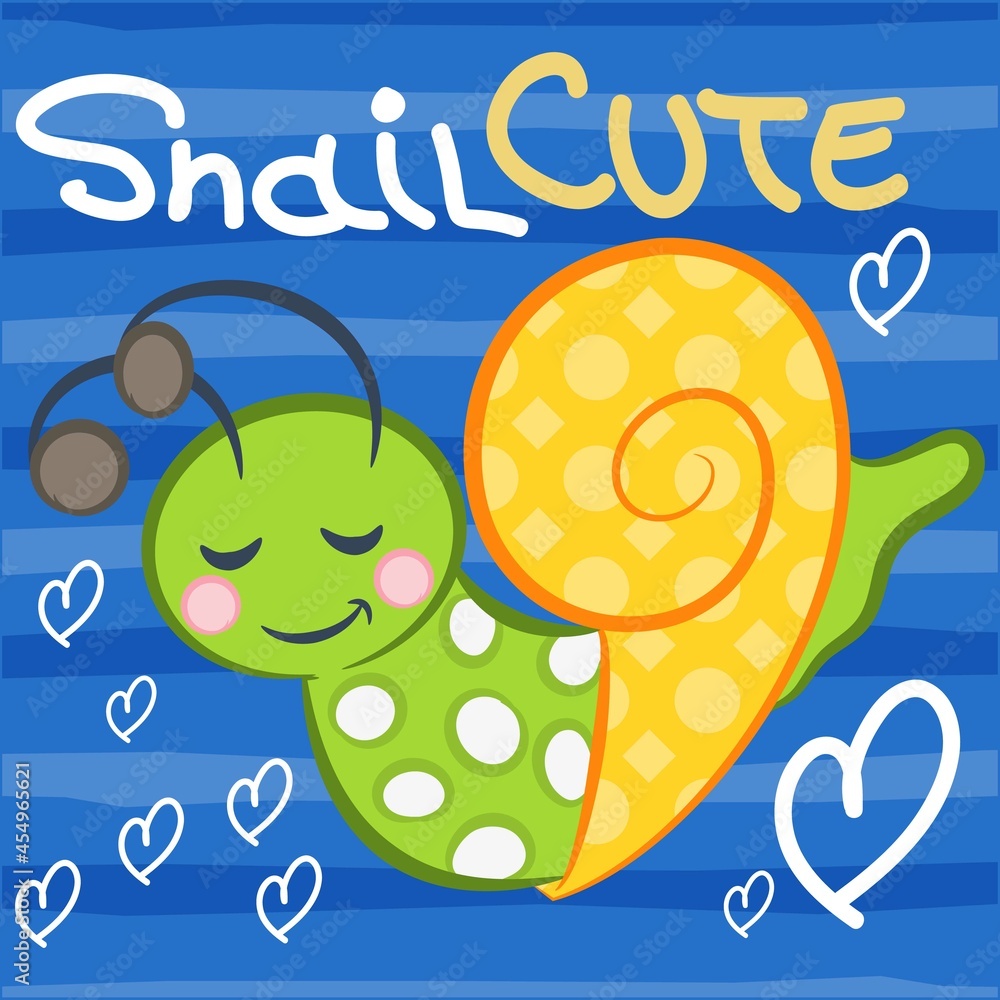 cute snail print with hearts and blue background cute snail print with hearts and blue background