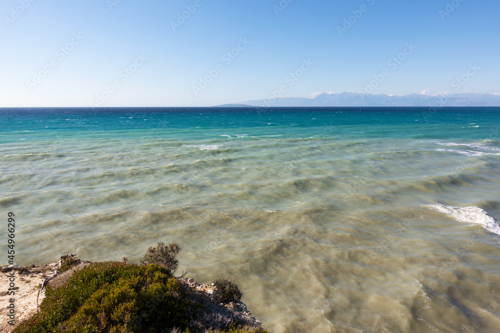 View to the sea in Agios Stefanos village, Corfu island, Greece