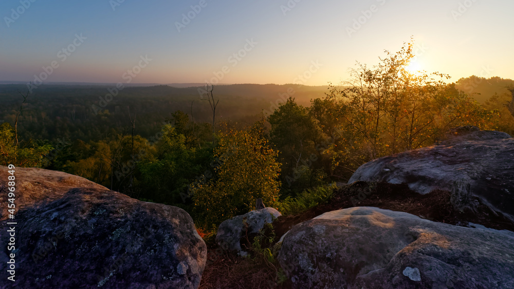 Corne-Biche rock  panorama in Fontainebleau forest 