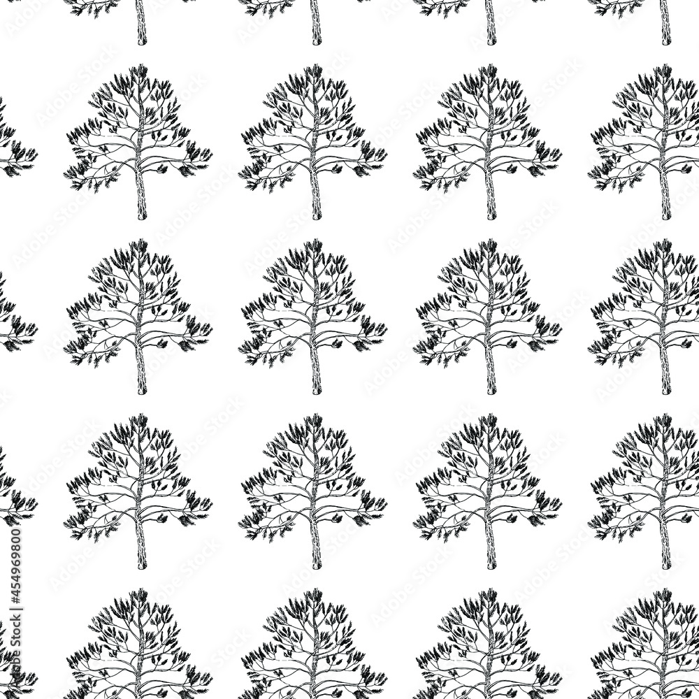 Fototapeta premium Vector pattern simple drawing of a tree. Tree pattern. For printing on fabric.